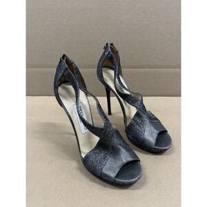 Jimmy Choo Anthracite‎ Silver Glitter Peep Toe Sandals Size 37